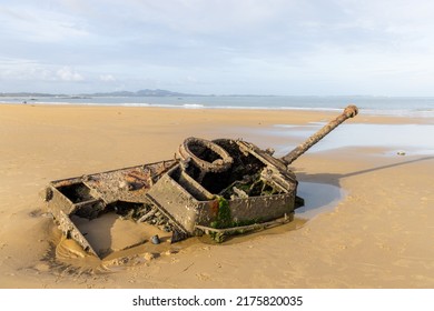 Abandoned Army Tank M18 Hellcat On Oucuo Beach In Kinmen Island