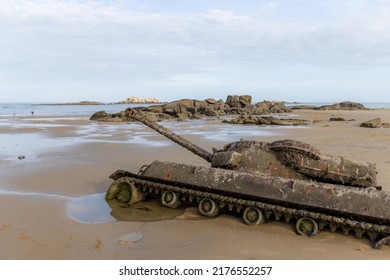 Abandoned Army Tank M18 Hellcat On Oucuo Beach In Kinmen Island