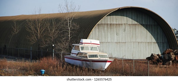 Abandoned Boat Along The Docks Of Calumet River