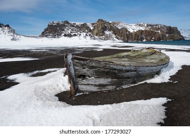 An Abandoned Boat In Deception Island, Antarctica.