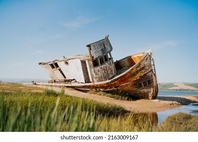 Abandoned Boat Off Of California Coast