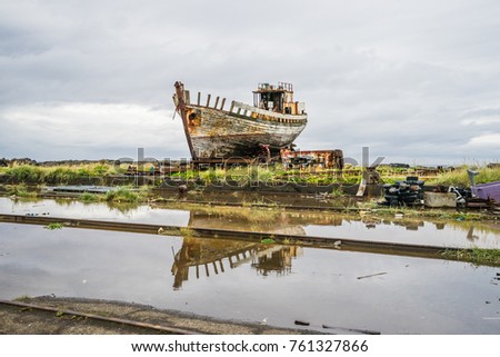 abandoned broken boat in Akranes, Iceland