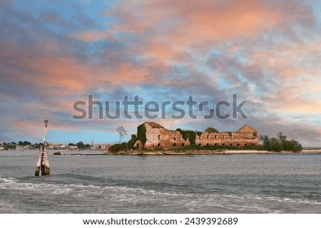 Abandoned building on Madonna del Monte Island in the Venetian lagoon with a dramatic sky, Italy, Europe Foto stock © 