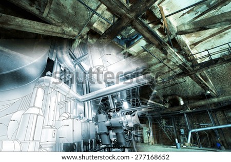 Similar – Image, Stock Photo View of a factory through a lattice window