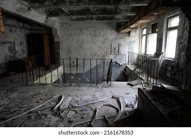 Abandoned buildings in Pripyat in Chernobyl Nuclear Power Plant Zone of Alienation                              