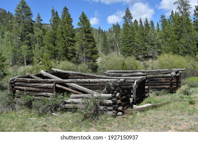 Abandoned Cabins At A Mining Camp