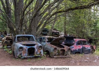 Abandoned Cars At Cementery In Forest Of Bastnäs In Sweden