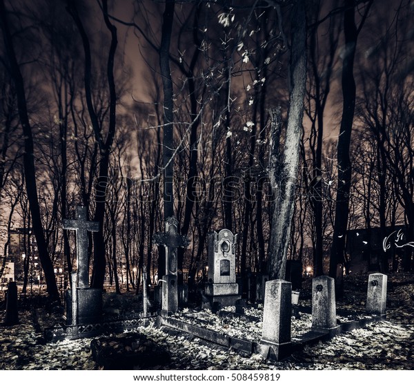 Abandoned Cemetery Night Windy Rainy Night Stock Photo 508459819 ...