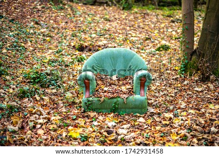 Abandoned chair in autumn forest 