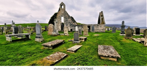 An abandoned chapel ruins and cemetary