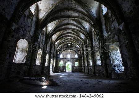 Abandoned Church. Interior architecture of old and abandoned building.  
