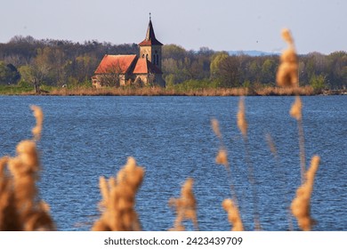 Abandoned church of saint Linhart on lake Nové Mlýny