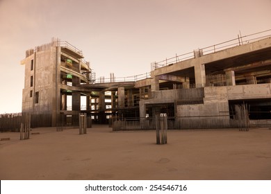 Abandoned construction site at night  Dubai  United Arab Emirates
