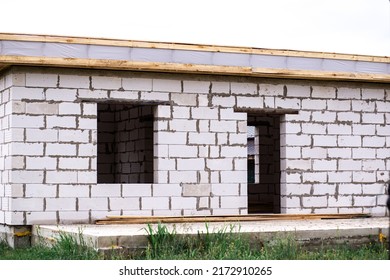 Abandoned Construction Small Building Made Of Concrete Blocks.