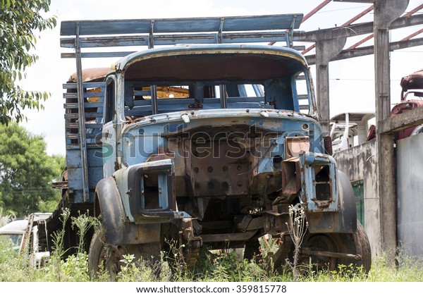 abandoned crash truck in
the waste area