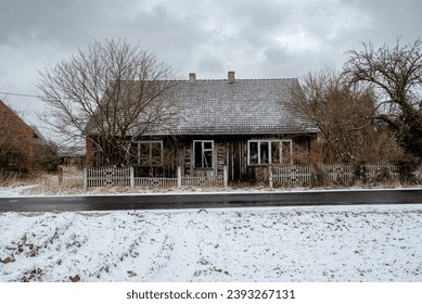 Abandoned depopulated town and houses in Poland in the village of Raduchów. Planned construction of a water reservoir.
