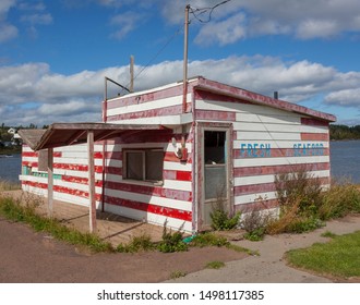 Abandoned, Deserted Red And White Seafood Shack.