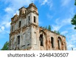 Abandoned Dominican Church of St. Anthony in agrotown of Knyazhitsy, Mogilev Region, Belarus. Summer rural landscape