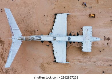 Abandoned  Ekranoplan On The Coast Of The Caspian Sea, Aerial View.