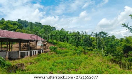 An abandoned empty building encountered while hiking a small hill in Bumiwangi, Ciparay, Bandung Regency, surrounded by nature.