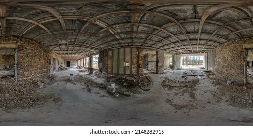 abandoned empty concrete room or building aftermath of bombing in full seamless spherical hdri panorama 360 degrees angle view  in equirectangular projection, ready AR VR virtual reality content