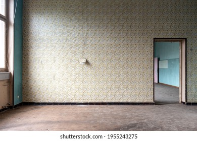 Abandoned Empty Room With Flowery Wallpaper