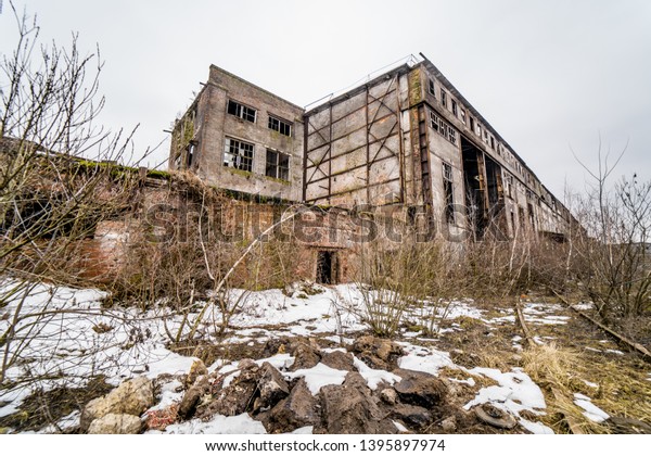 Abandoned factory. Ruins of a very heavily\
polluted industrial\
factory