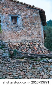 Abandoned farmhouse of traditional house or masia of the Ports Natural Park of Terres de l'Ebre region in Tarragona province of Catalonia Autonomous Community of Spain, Europe
