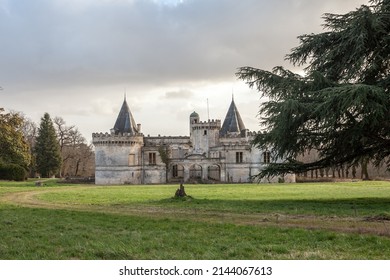 Abandoned French castle, a chateau, for real estate sale, neglected, in the aquitaine region,  in France, in a vineyard area, near Saint Emilion.