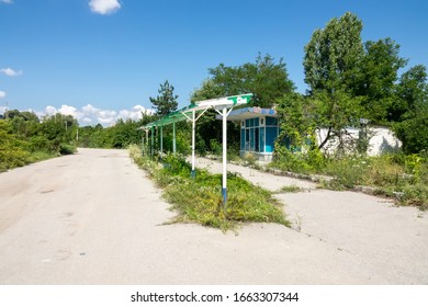 Abandoned gas station. Abandoned roadside stop fuel station