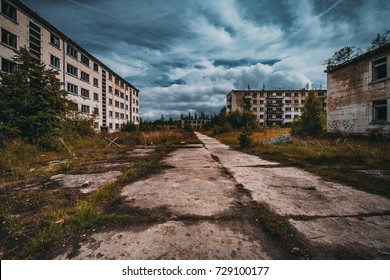 Abandoned ghost town Skrunda, Latvia. Abandoned ex Soviet buildings. Ruins of city. Ex Soviet legacy. World after nuclear war. No humans. - Shutterstock ID 729100177