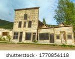 Abandoned Gold Rush era 3rd Avenue hotel complex, damaged by the permafrost, Dawson city, Yukon territory, Canada