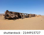 Abandoned Hejaz train wrecks from the Ottoman era in the Saudi Arabian desert near Medina