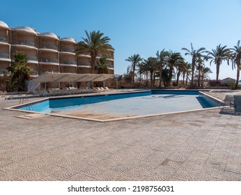 Abandoned Hotel, Empty Pool Without Water.