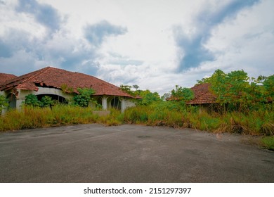 Abandoned House Area From Outside Surrounded With Bushes And Long Grass In Fraser's Hill, Raub, Pahang, Malaysia