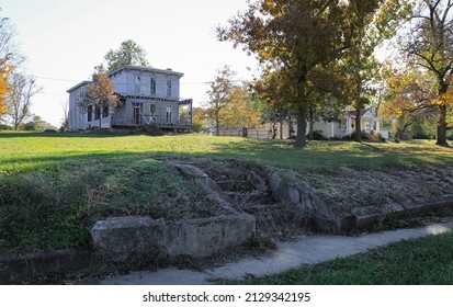 An Abandoned House With No Exterior Paint On A Hilltop In Missouri