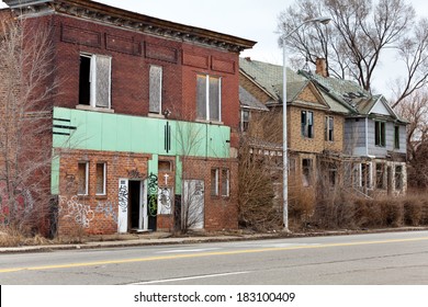 Abandoned Houses In Detroit, Michigan. This Is A Deserted Building In A Bad Part Of Town.