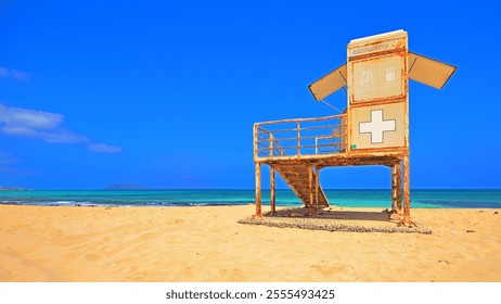 abandoned lifeguard hut on a sandy beach during summer - Powered by Shutterstock