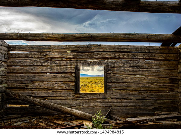 Abandoned Log Cabin On Prairie Dramatic Stock Photo Edit Now