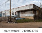 Abandoned mid-century building on corner in urban Jackson Mississippi