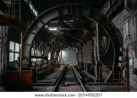 Abandoned mining facility equipment. Industrial interior
