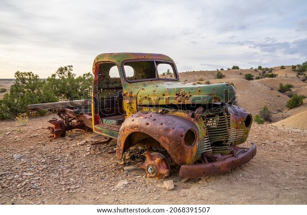 abandoned mining truck in the\
desert 