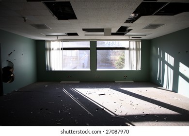 Abandoned Office Building In Ruin.