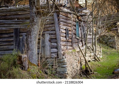 Abandoned old 19th-century log house in Slovak mountain village - Shutterstock ID 2118826304