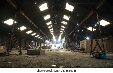 Abandoned Old Factory Interior Roof Lights