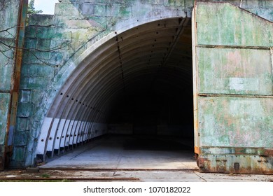 Abandoned Old Military Hangar For Storage And Maintenance Of Fighter Jets And Other Military Aircraft