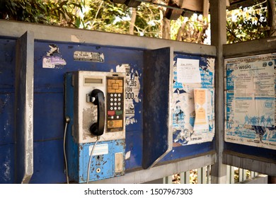 Abandoned Payphone Booths. Purwokerto / Indonesia - 13 September 2019