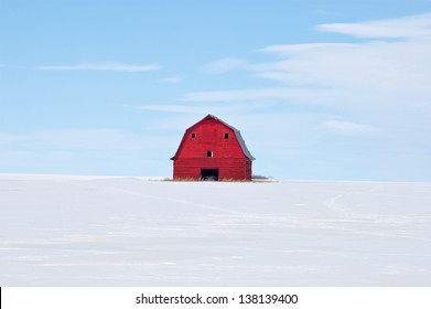 Abandoned Red Barn In Snow