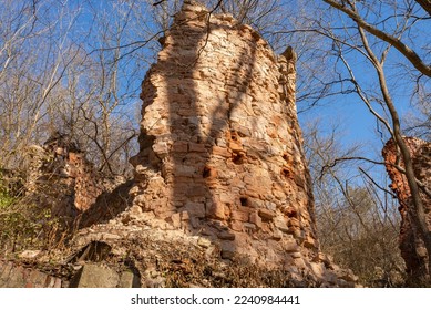 Abandoned ruins of old brick kilns at Pecumsaugan Creek and The Blackball Mines Nature Preserve in North Utica, Illinois. - Shutterstock ID 2240984441