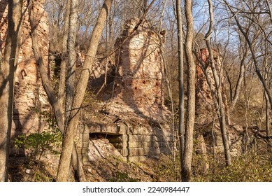 Abandoned ruins of old brick kilns at Pecumsaugan Creek and The Blackball Mines Nature Preserve in North Utica, Illinois. - Shutterstock ID 2240984447